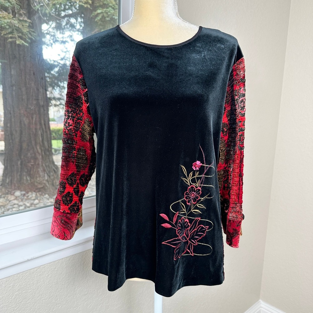 Vintage GW Division of Graff Burnt Velvet Top Women M Black Embroider Whimsigoth